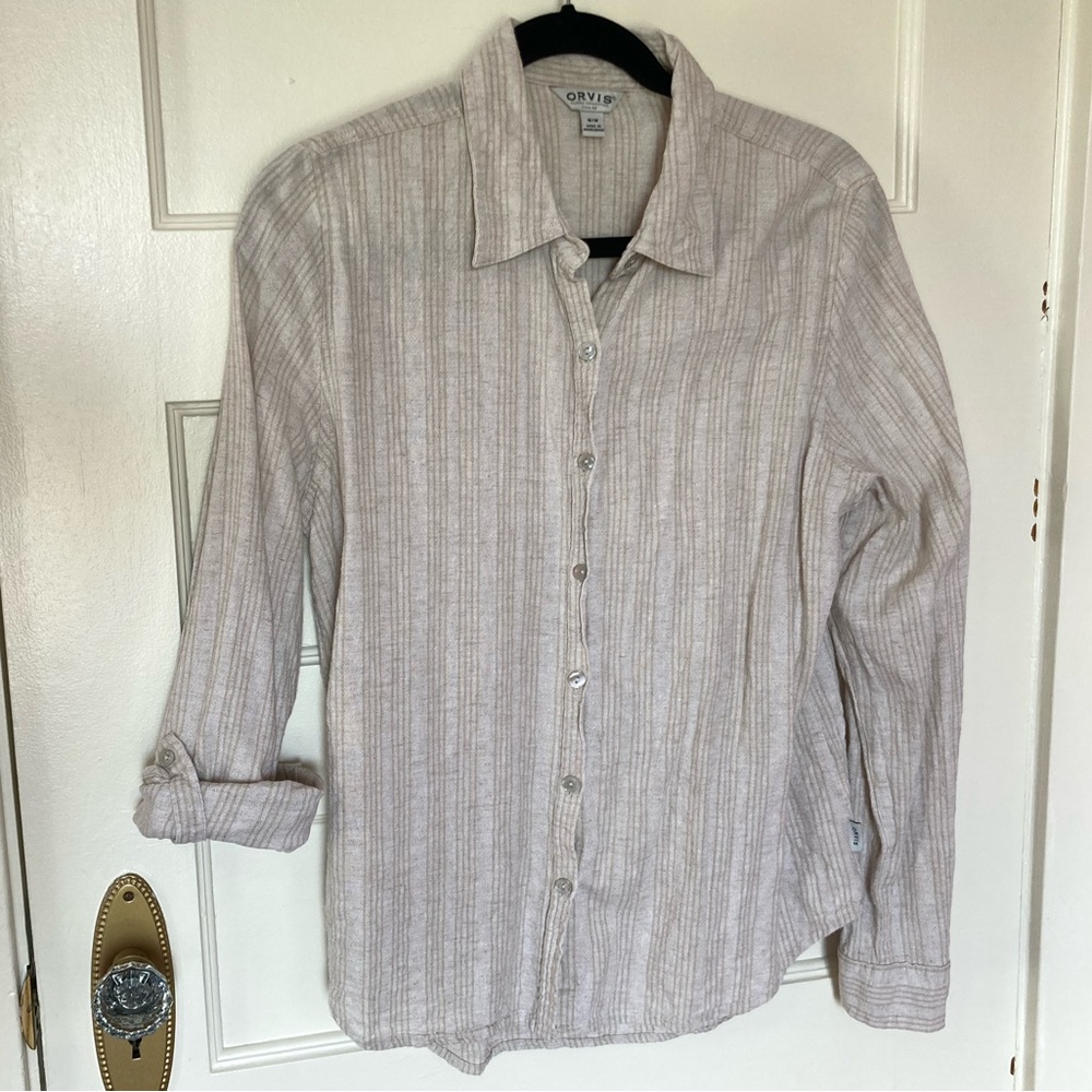 Orvis Beige Striped Button-Down Shirt
